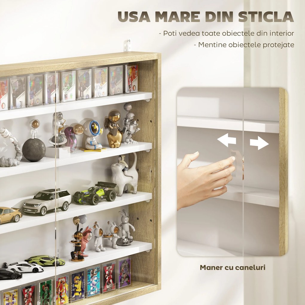 HOMCOM Raft de Perete cu 5 Nivele și Vitrină cu 2 Uși din Sticlă și 4 Rafturi Reglabile | Aosom Romania