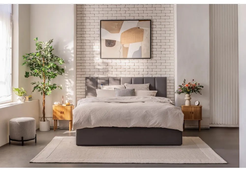 Pat dublu tapițat gri cu spațiu de depozitare cu saltea/ grătar 180x200 cm Thessa Bold Line - Bonami Selection