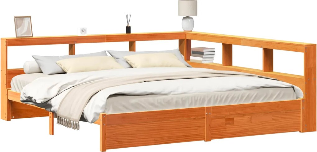 vidaXL Pat bibliotecă cu headboard 2 pcs Maroniu cerat 200 x 200 cm