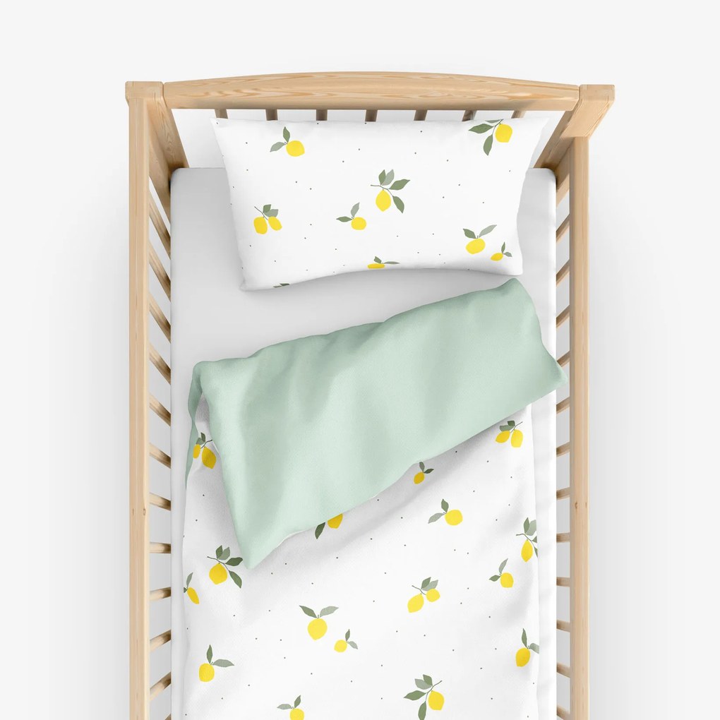Goldea lenjerie pătuț din 100% bumbac duo - lămâie cu mentă deschisă 90 x 140 și 40 x 60 cm