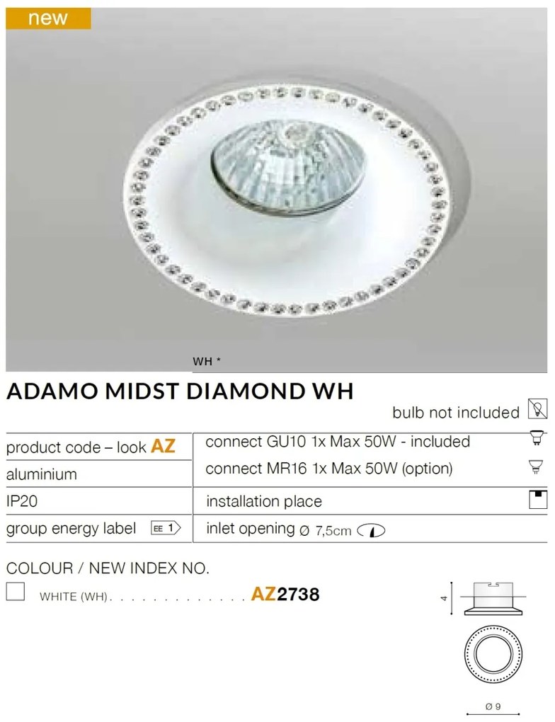 Spot incastrat tavan/plafon ADAMO MIDST DIAMOND WH