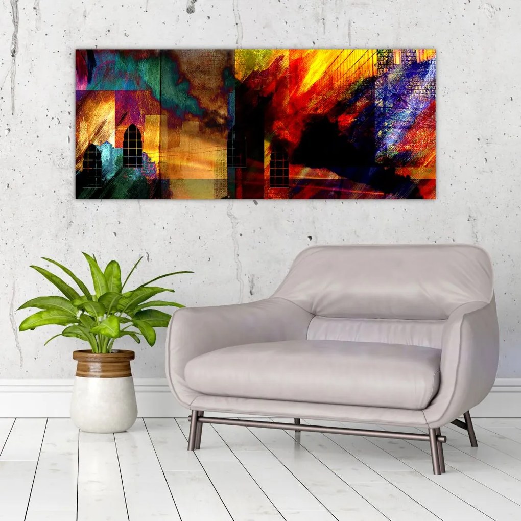 Tablou - Oraș colorat, abstracție (120x50 cm)