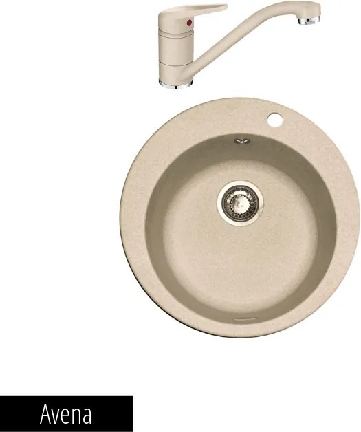 Pachet Franke Chiuveta bucatarie rotunda Fragranite ROTONDO ROG 610 + Baterie chiuveta bucatarie Novara Plus Avena