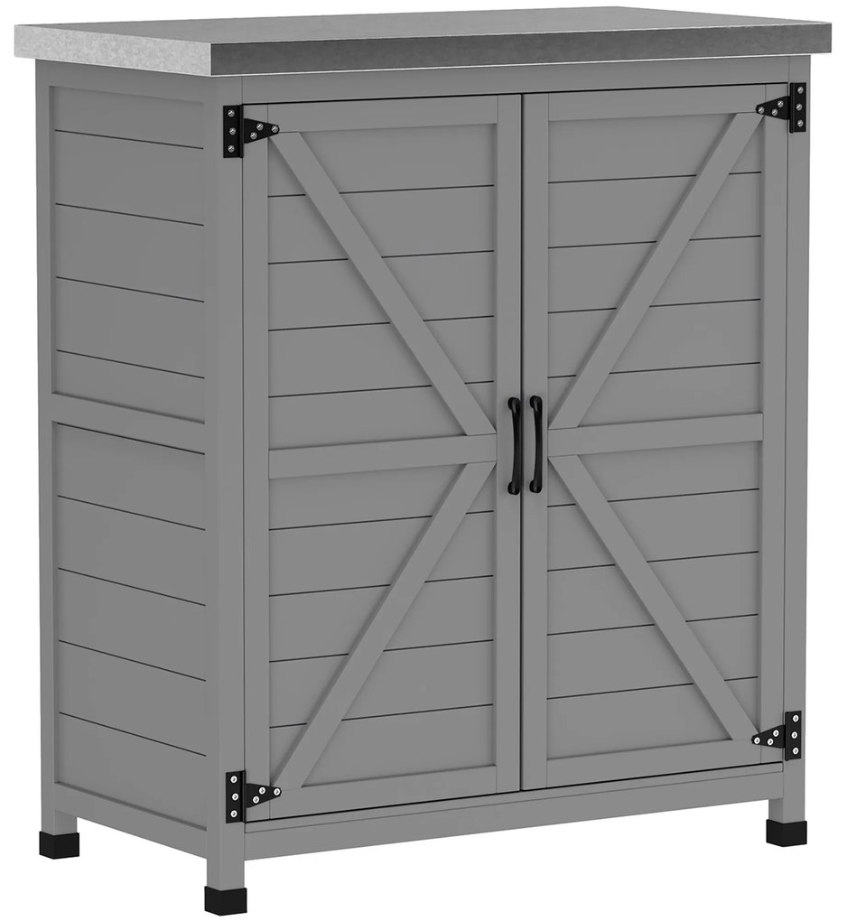 Outsunny Depozit de grădină, dulap exterior cu suprafață de lucru, dulap pentru unelte, lemn masiv, oțel, 79L x 43B x 92H cm, Gri | Aosom Romania