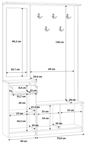 Set pentru hol KAVI cu oglindă, stejar artisan