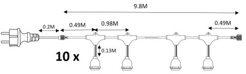 Lanț decorativ de exterior GARLAND 10xE27/15W/230V 10m IP44