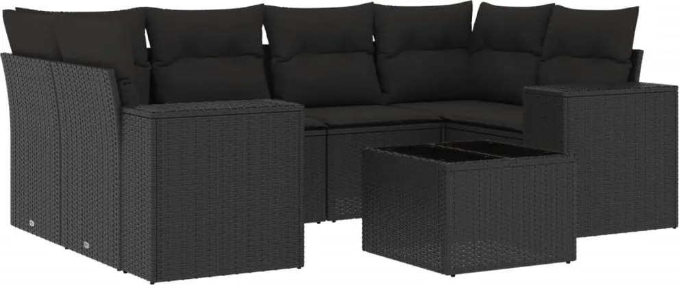 vidaXL Set canapele de grădină cu perne, 7 piese, negru, poliratan