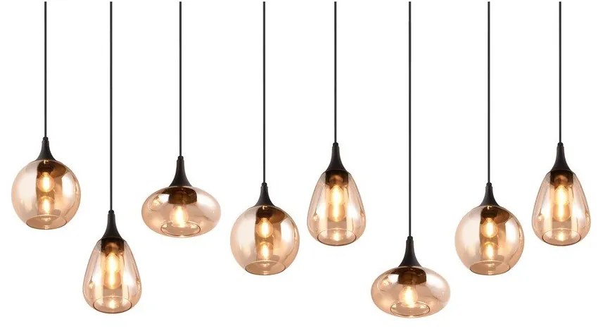 Lustră neagră/portocalie cu abajur din sticlă Lumina – Trio