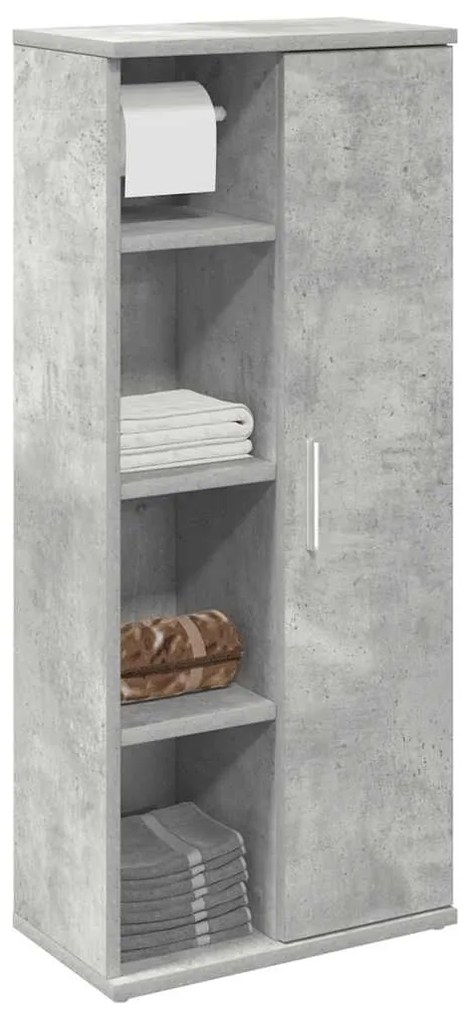 858527 vidaXL Dulap de baie cu suport role, gri beton, 39x22x90 cm