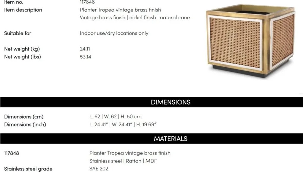 Jardiniera design LUX Tropea 62x62cm