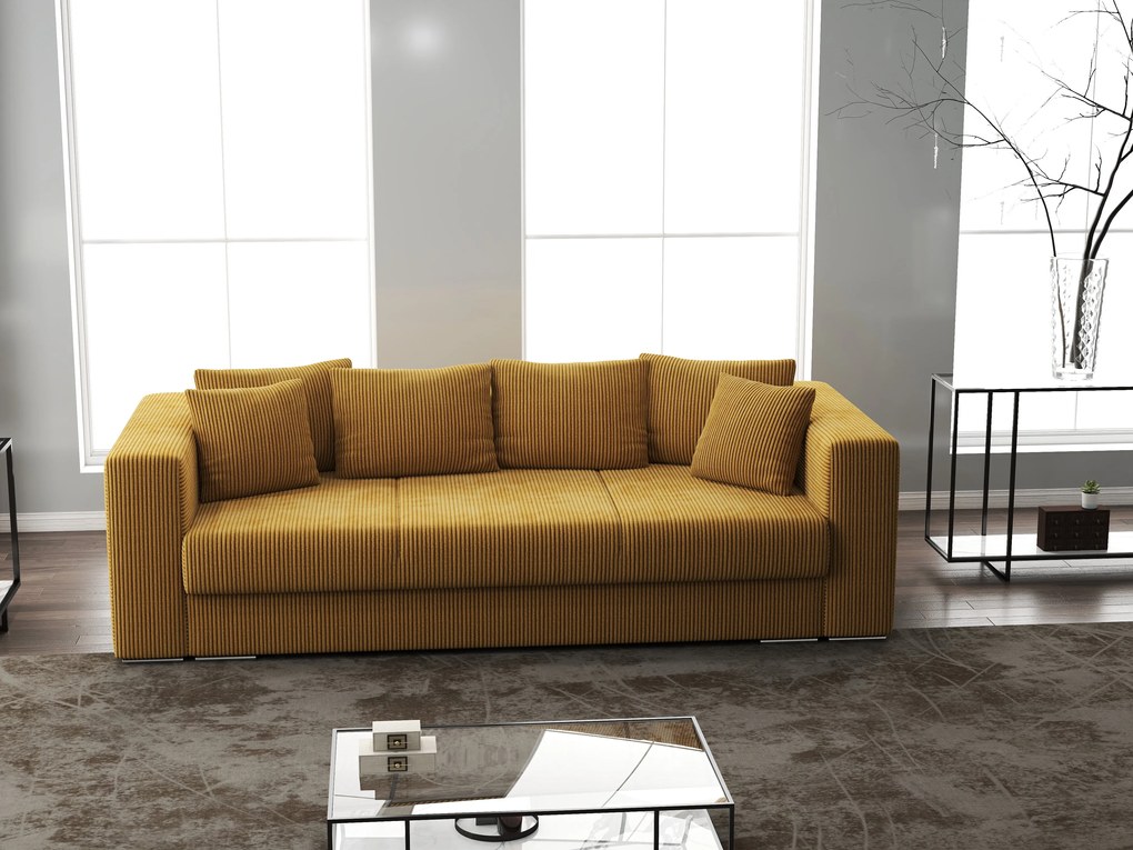 Canapea extensibilă dumonde cu ladă de depozitare si sezut confortabil din spuma high-density, Gloria Zoom Mustar 240x100 cm