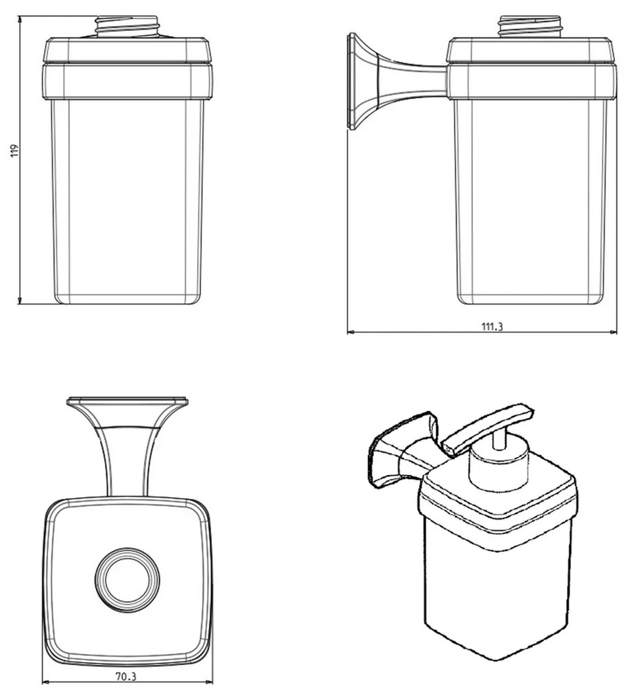 Dozator de săpun METAFORM AI019 Aida, crom/sticlă albă