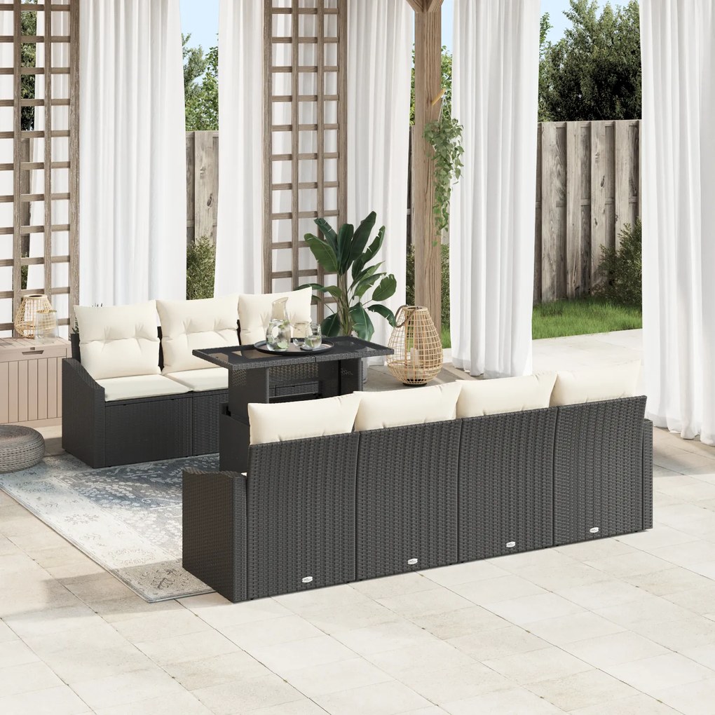 vidaXL Set de canapea pentru grădină cu 8 piese și perne, rattan negru