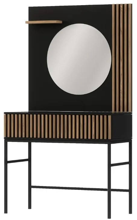 Masa de toaleta cu oglinda si sertar MEORATI 155x85cm, negru/dub artisan