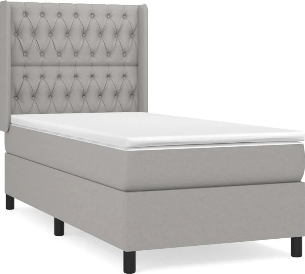 vidaXL Pat box spring cu saltea, gri deschis, 90x190 cm, textil