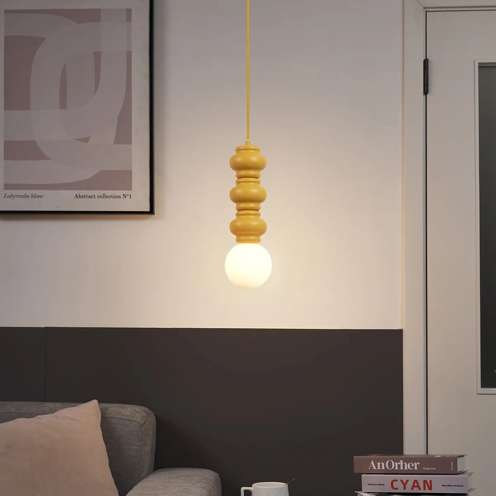 Lampă pendantă retro galben muștar cu sticlă mată - Fedde