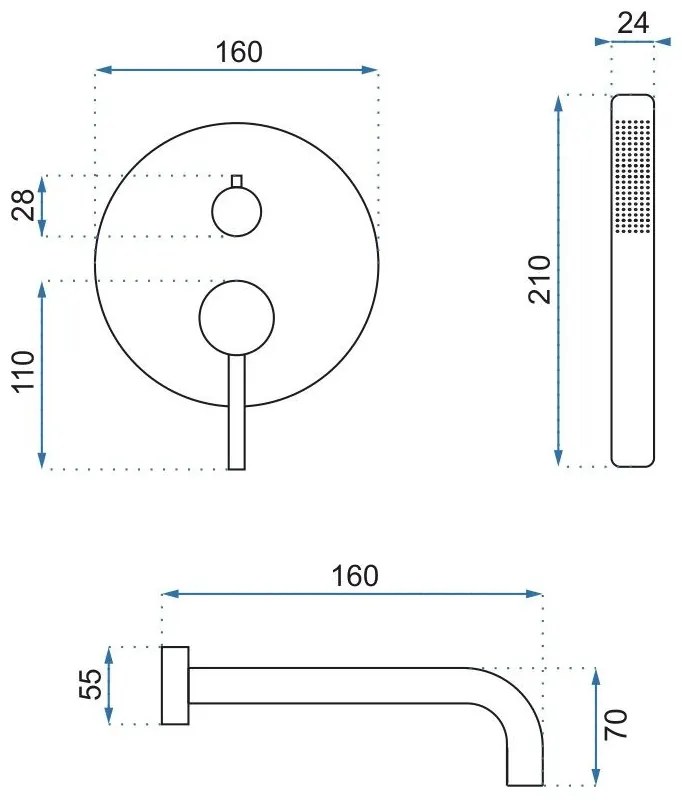 Baterie incastrata auriu cada Rea Lungo ingropat si set de dus inclus