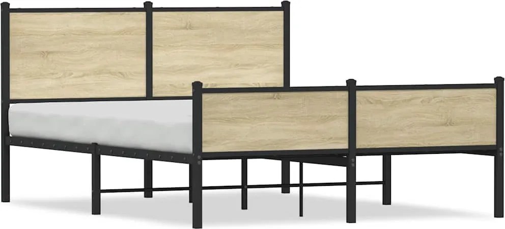 vidaXL Cadru de pat metalic fără saltea, stejar sonoma, 150x200 cm