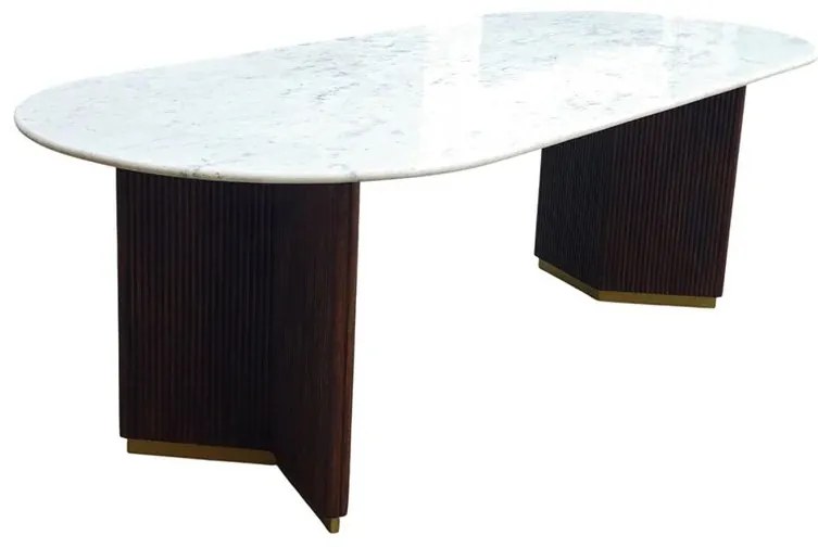 Masa ovala GATSBY 240cm lemn de mango, blat marmura alba