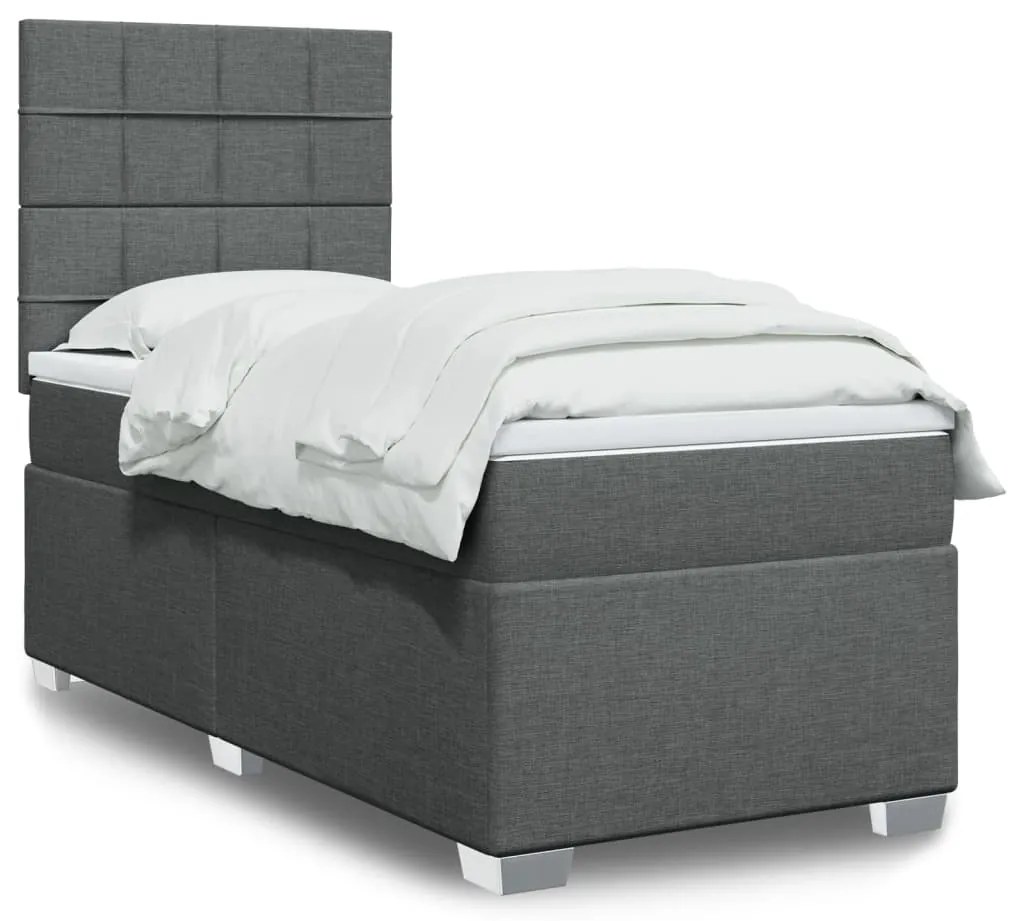 vidaXL Pat box spring cu saltea, gri închis, 80x200 cm, textil