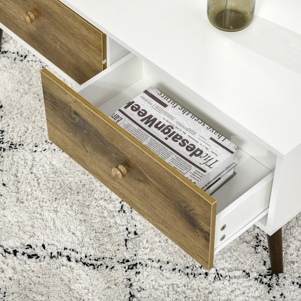 Masuta de Salon in Stil Nordic, Masuta Joasa din Lemn cu 4 Sertare, Dulapior pentru Sufragerie, Alb si Lemn 100x53,5x45cm HOMCOM | Aosom RO