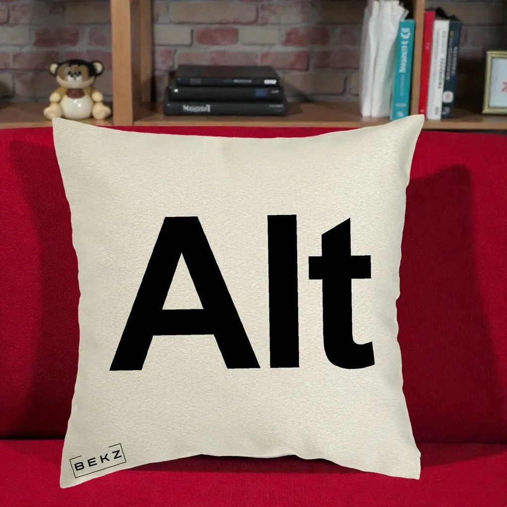 Perna Personalizata Tasta Alt Tipografie Bold, 40x40 cm, Ecru, Husa Detasabila, Perna Inclusa, BEKZ®
