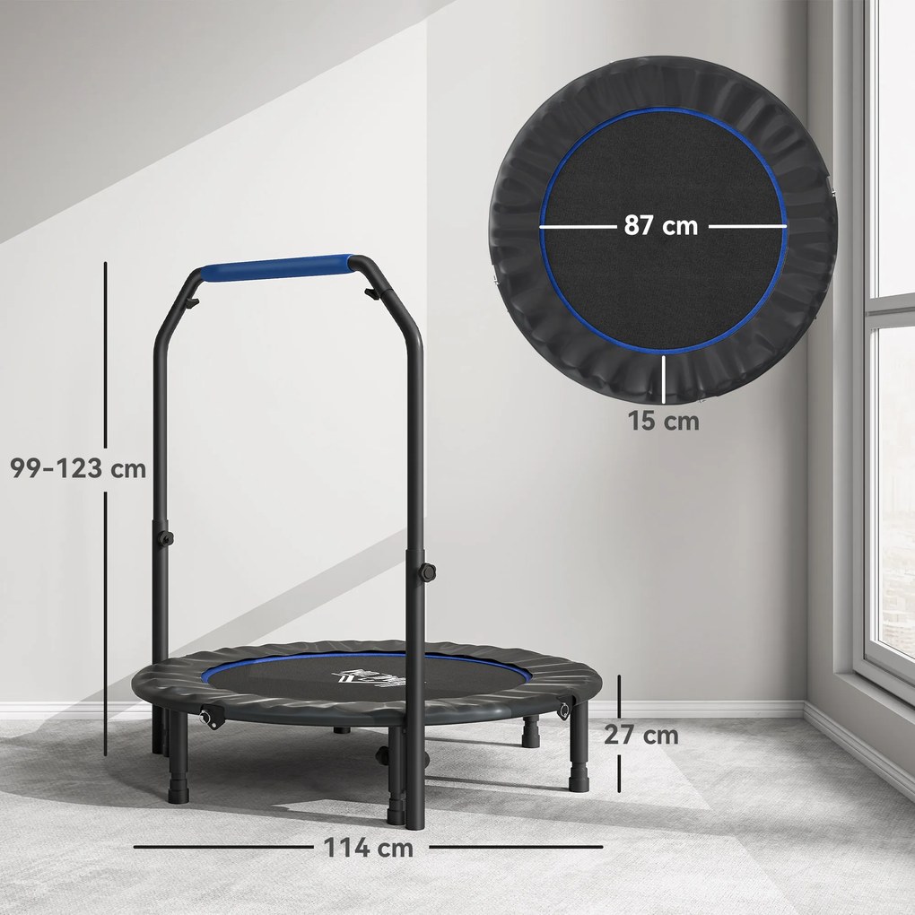 HOMCOM Mini Trampolin Fitness Pliabil de 45" cu Mâner Reglabil din Spumă, Albastru | Aosom Romania