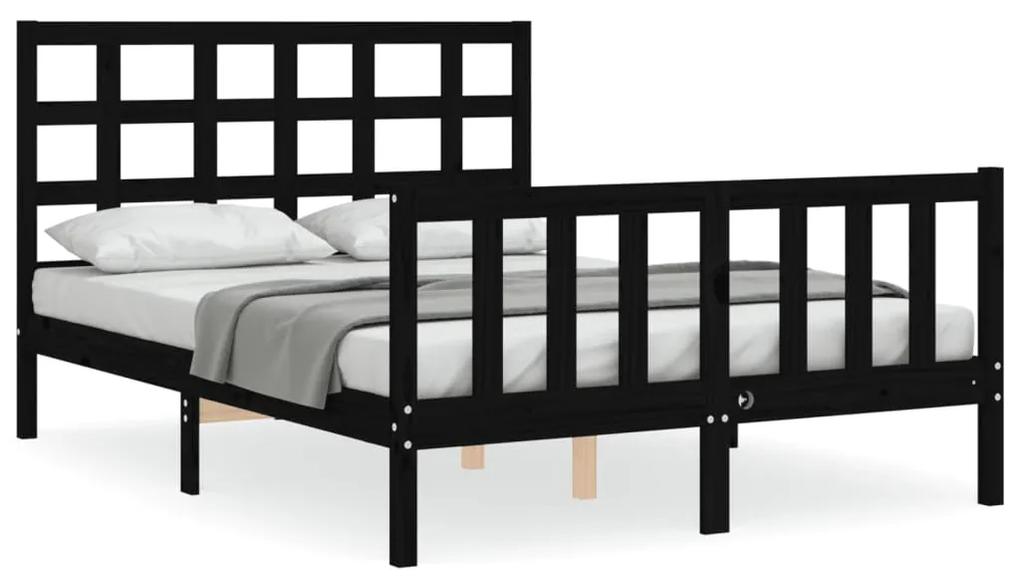3192075 vidaXL Cadru de pat cu tăblie dublu mic, negru, lemn masiv