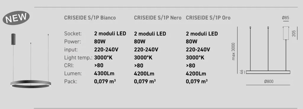 Lustra LED circulara diametru 80cm CRISEIDE, alb, negru sau auriu