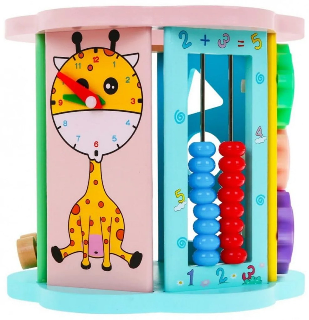 Cub educativ de tip Montessori din lemn masiv NOVOKIDS™ Supreme EduCube, 8 in 1, Cu forme geometrice, Labirint, Numaratoare si masinute, Motricitate