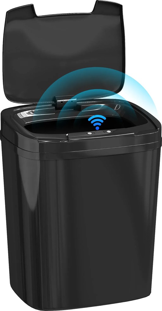 HOMCOM Coș de Gunoi Automat pentru Bucătărie 15 L cu Senzor Infraroșu și Mod Manual Inel de Fixare Rezistent la Amprente Negru | Aosom Romania