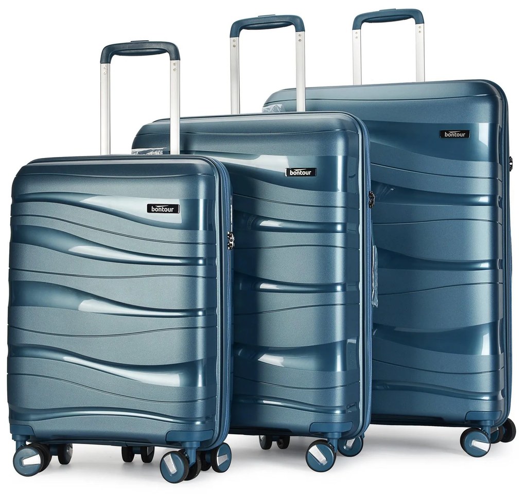 Bontour "Flow" valiză set de 3, 4 roți rotative, albastru