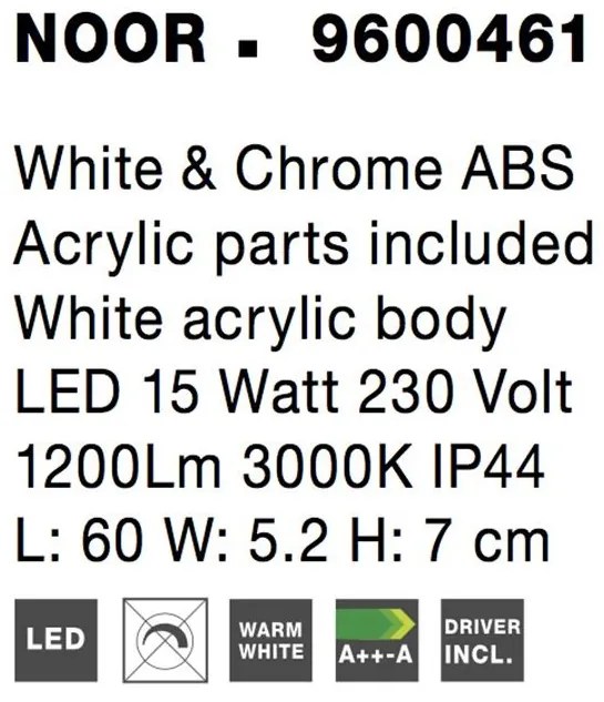 Aplica LED pentru baie cu protectie IP44 NOOR, L-60cm NVL-9600461
