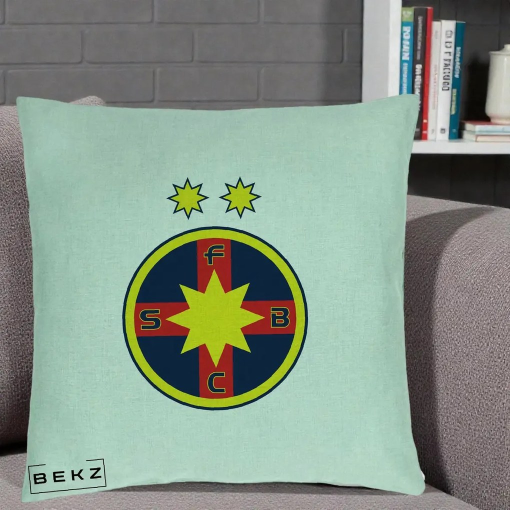 Perna Personalizata FCSB Fotbal Club Steaua Bucuresti, 40x40 cm, Verde Menta, Husa Detasabila, Perna Inclusa, BEKZ®