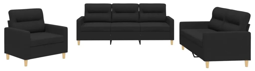 3201540 vidaXL Set de canapele cu perne, 3 piese, negru, textil