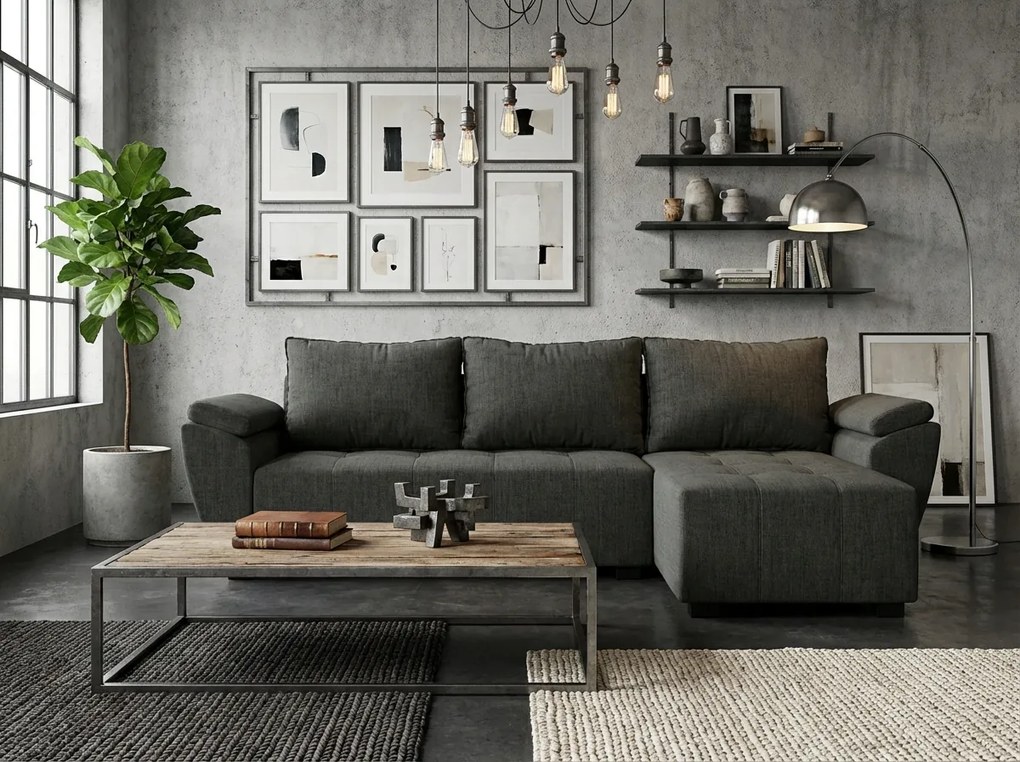 Coltar extensibil de colt LIVARO, gri inchis, reversibil, 251x140 cm
