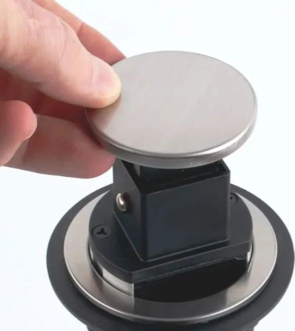 Priză încorporabilă în blat Lift Box Design Light, 3 prize Schuko, inox, D:71 mm Plastic, Inox, D:71 mm; H:285 mm