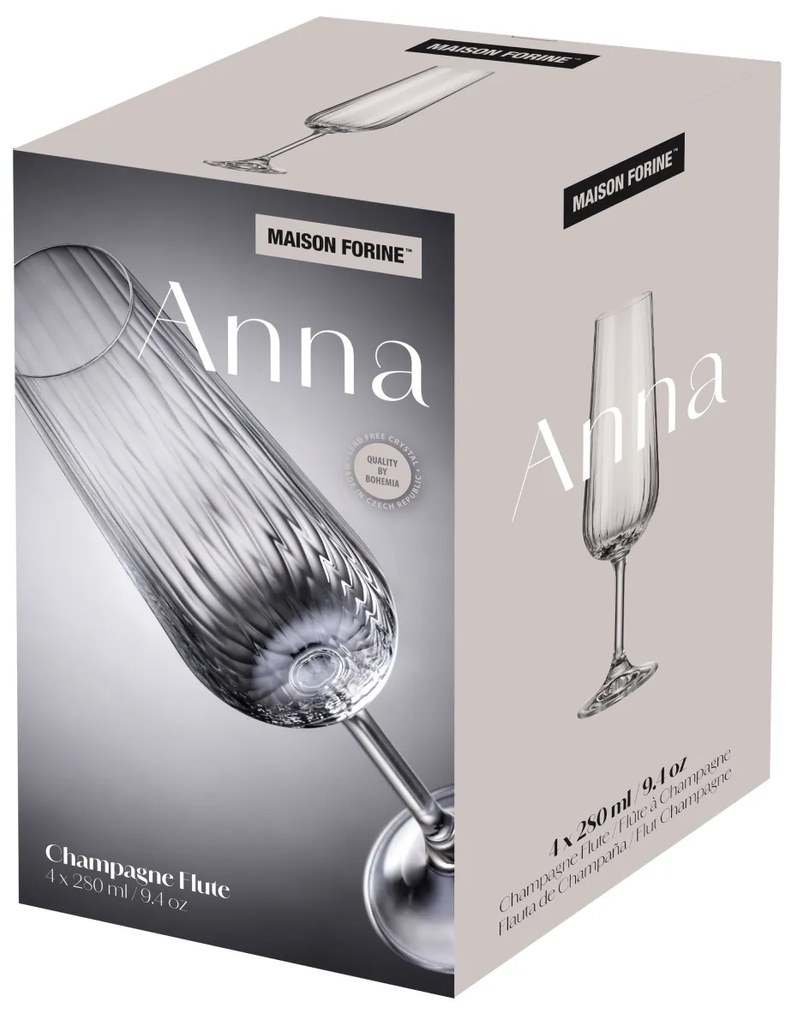 Set 4 pahare sampanie 280ml, Anna