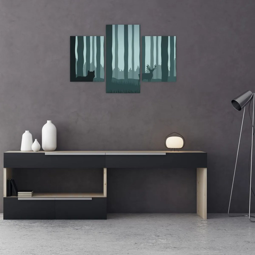 Tablou - Cerb cu lup pe stânci (90x60 cm)