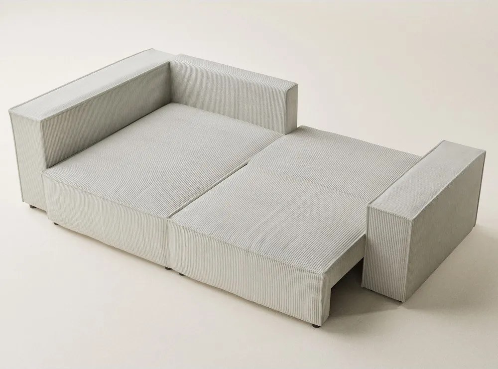 Colțar crem extensibil/cu spațiu de depozitare cu tapițerie din catifea reiată (cu colț pe partea stângă/în formă de ”L”) Tonga – Maison de Rêve