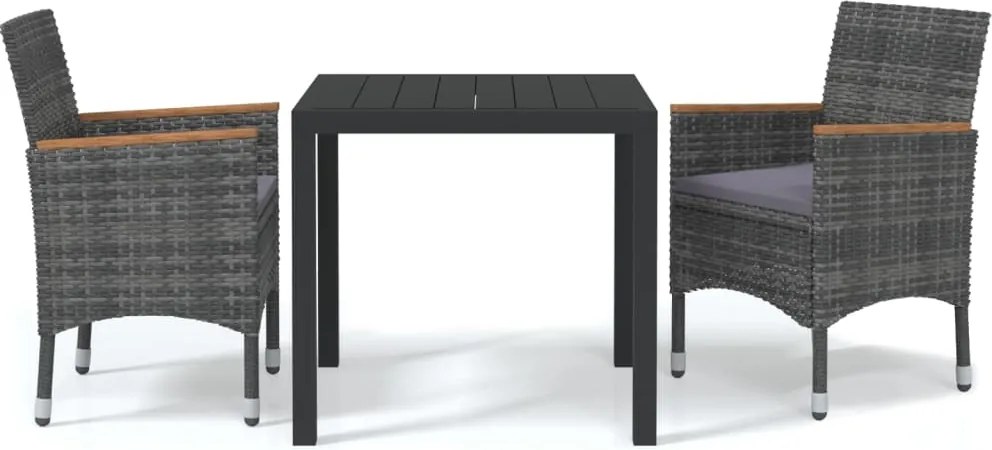 vidaXL Set de masă pentru grădină cu perne, 3 piese, gri, poliratan