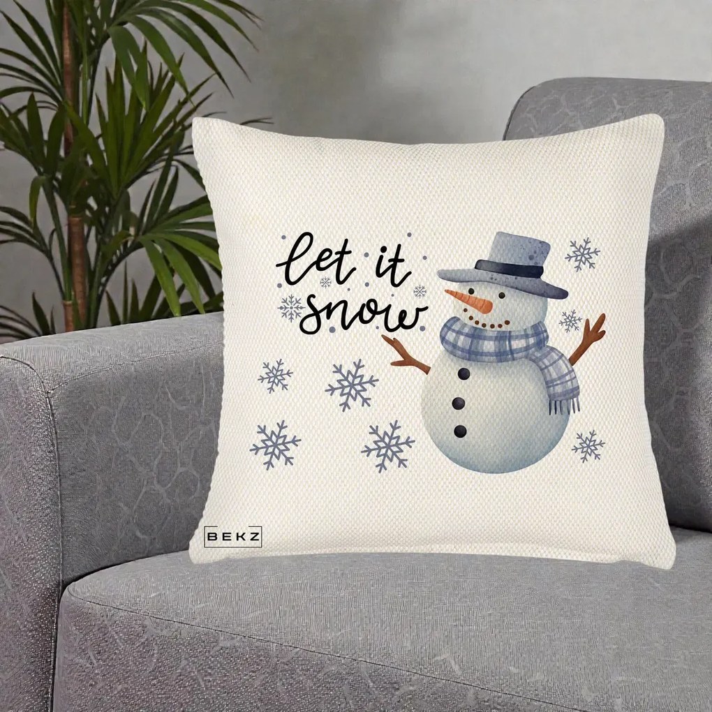 Perna Decorativa Let It Snow Om de Zapada, 40x40 cm, Crem Reliefat, Husa Detasabila, Perna Inclusa, BEKZ®