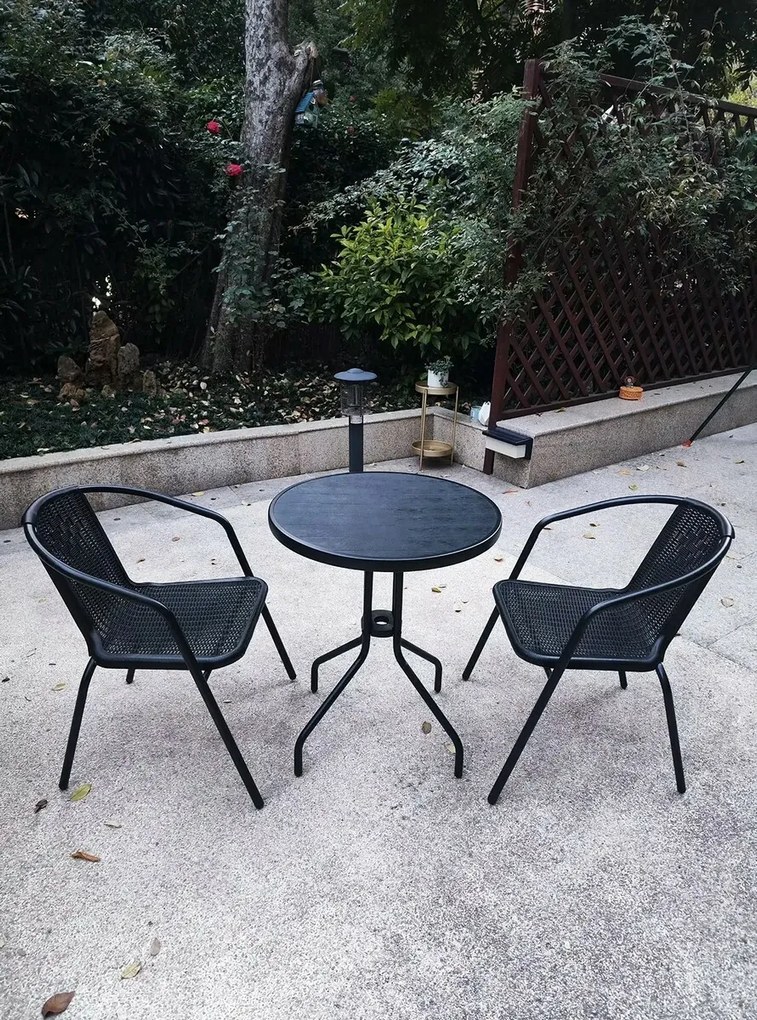 Set de mobilier de grădină masă + 2 scaune, negru