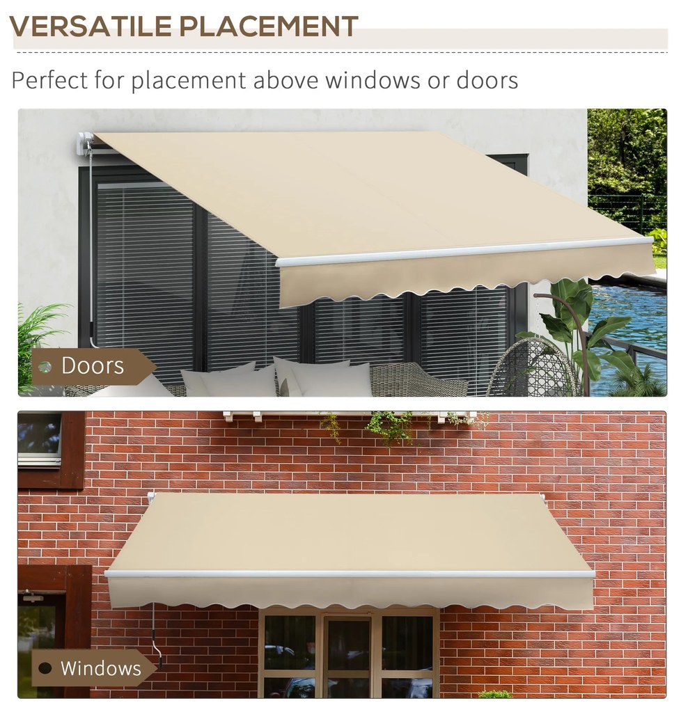 Outsunny Copertină Rabatabilă Exterior, Copertină Extensibilă, Copertină Tip Roll-Up cu Deschidere Manivelă, 350x250 cm, Crem | Aosom Romania