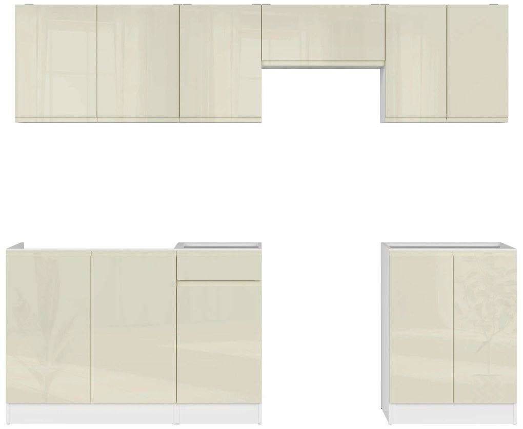 Set mobilier bucătărie 240 cm Junona Line (vanilie lucios + Alb). 1098517