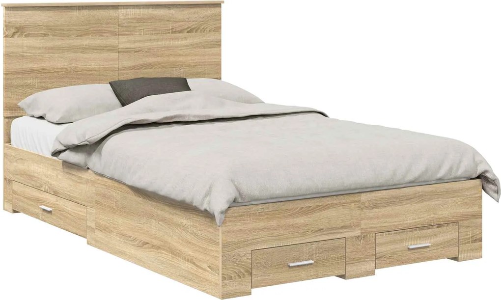 vidaXL Cadru de pat cu sertar Stejar Sonoma 135 x 190 cm Lemn compozit