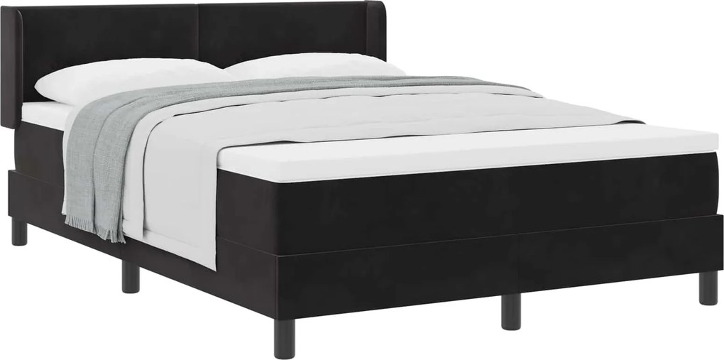 vidaXL Pat cu arcuri cu saltea cu headboard Negru 200 x 160 cm Catifea