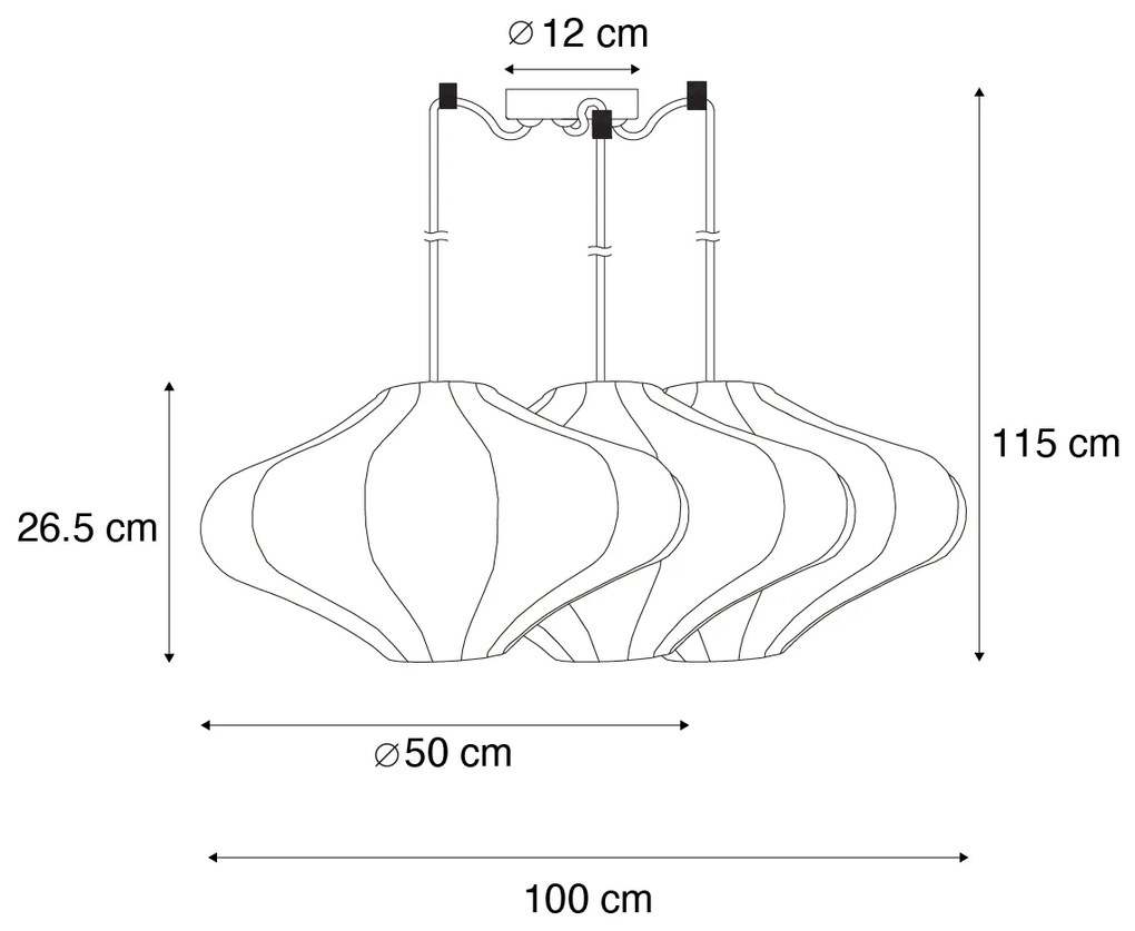 Lampă suspendată Japandi maro 50cm 3 lumini - Plu