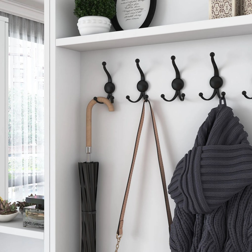 Pantofar Cuier Hol Genus cu 6 usi si oglinda, Alb, 180 x 183 x 37 cm