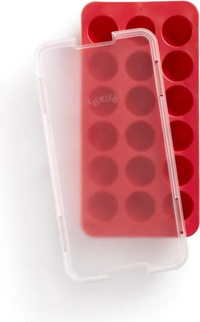 Forma cuburi de gheata cu capac Lekue 1010247, 23x12x3,2 cm, 18 cuburi, Stearin, -40°C /+60°C, Rosu